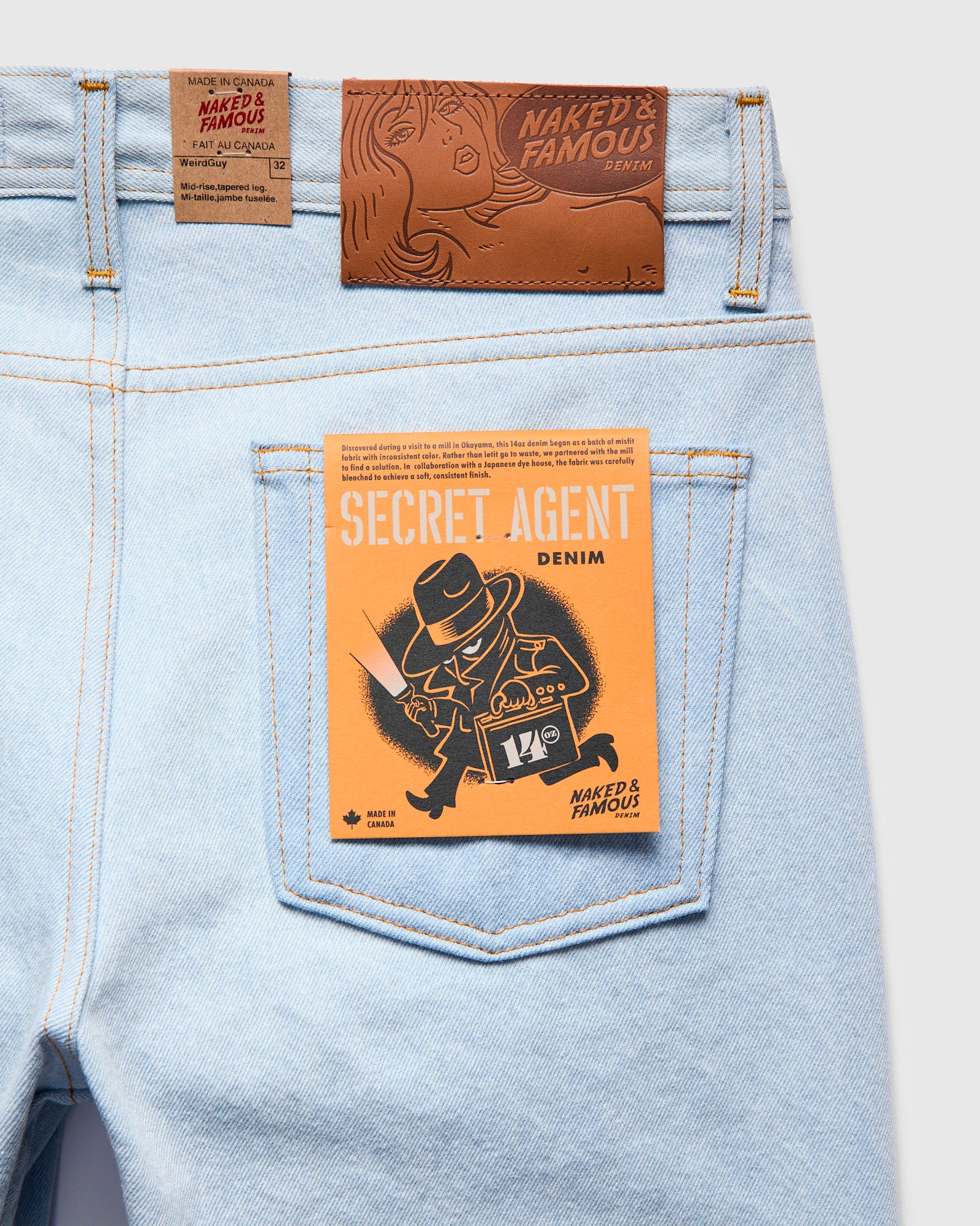 "Secret Agent" 14oz Bleach Blue Denim - Weird Guy Fit - Image 3