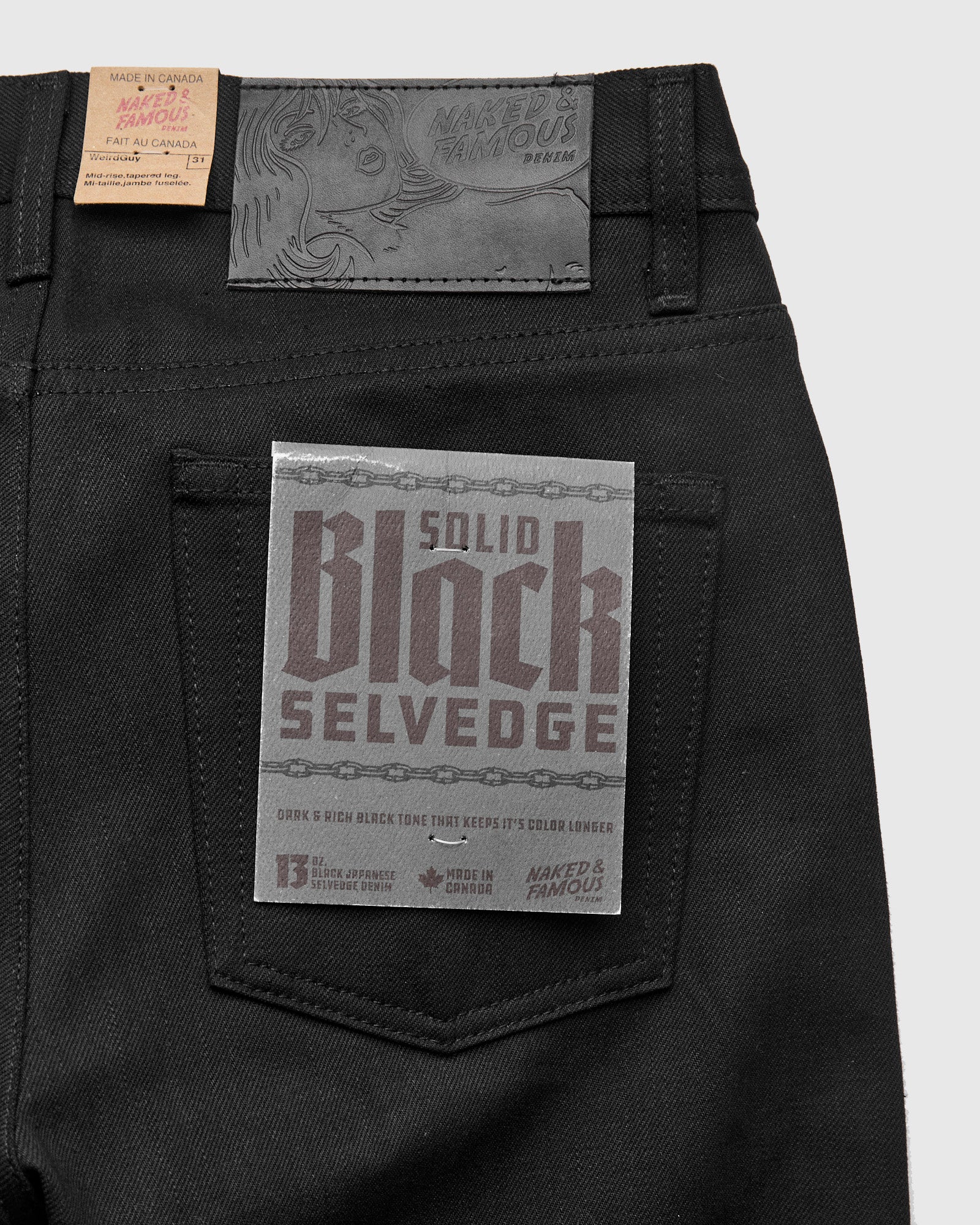 "Solid Black" 13oz Selvedge Denim - Weird Guy Fit - Image 4