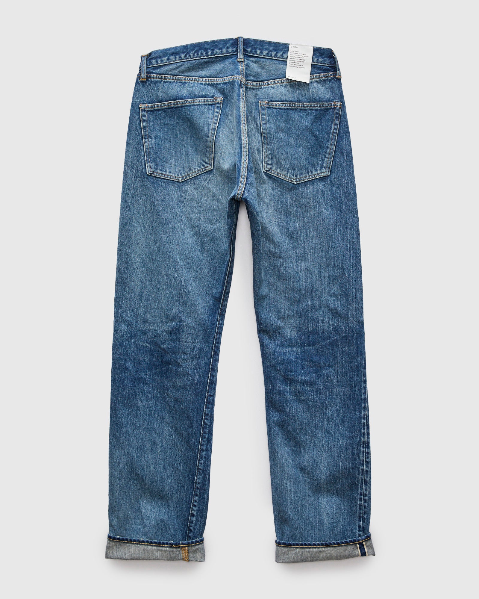 Straight 5 Pocket Selvedge Denim Pants in Medium Dark Blue Damage - Image 3