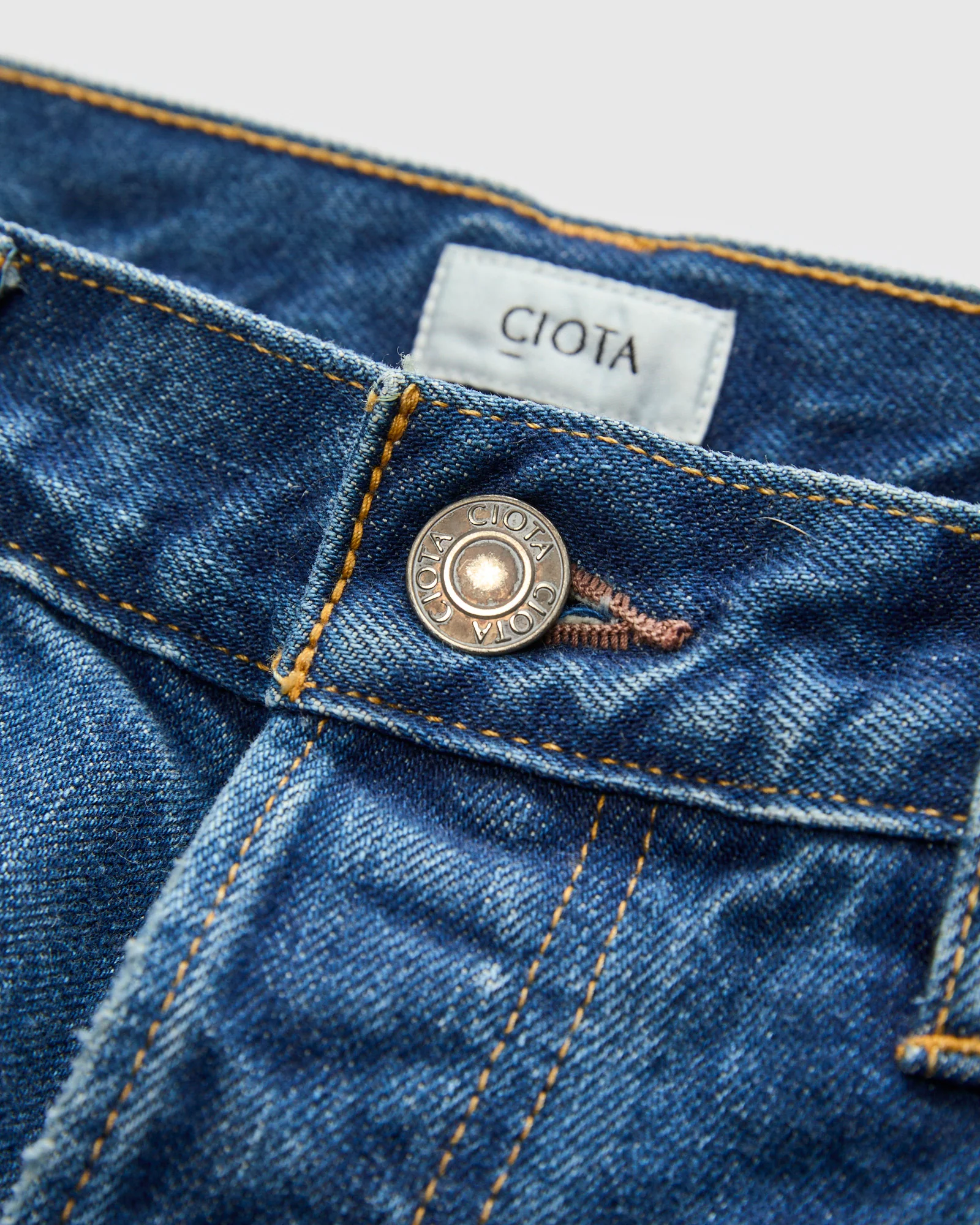 Straight 5 Pocket Selvedge Denim Pants in Medium Dark Blue Damage - Image 6