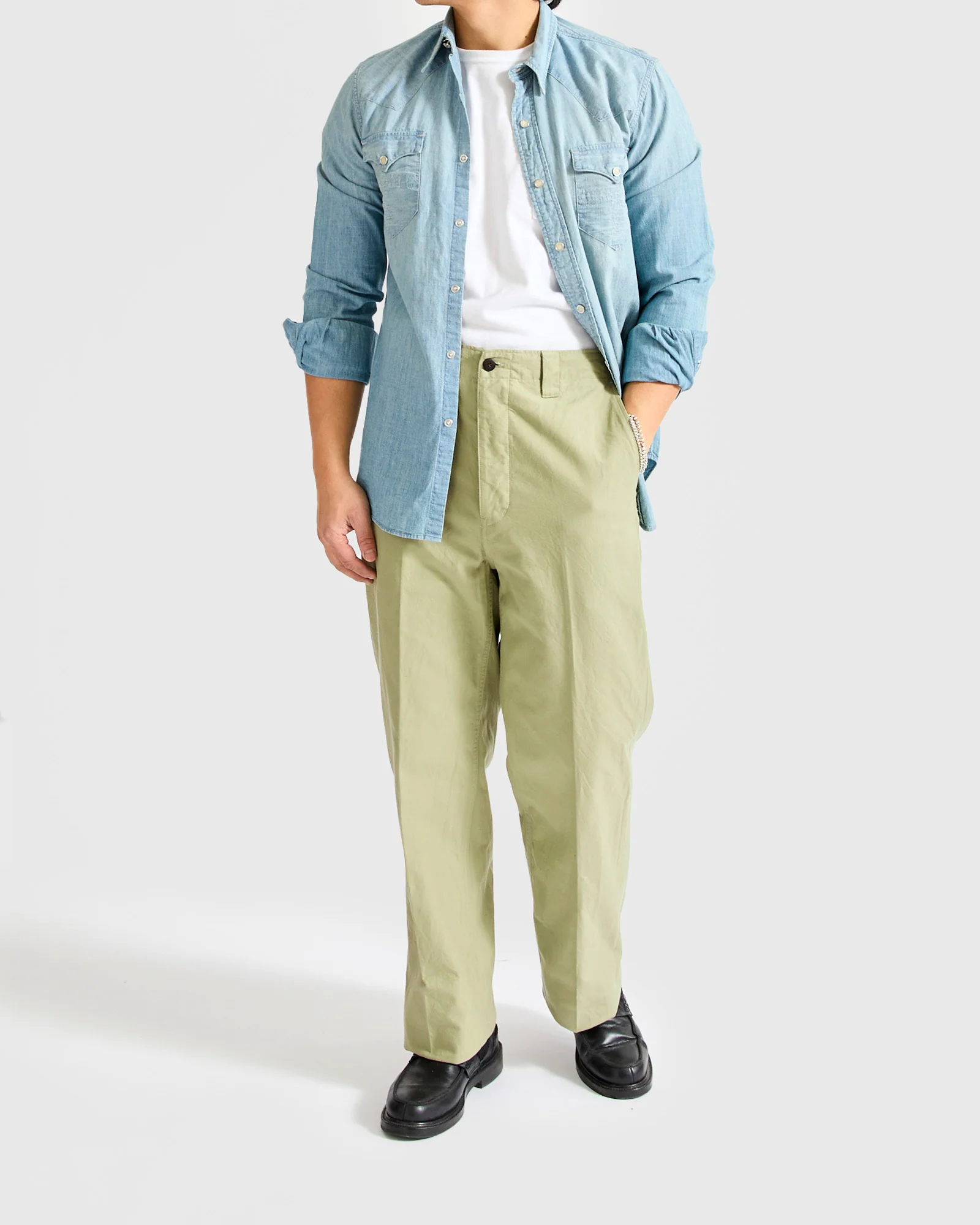 Wide Chino Pants in Light Green - Image 10